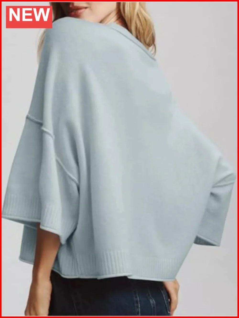 Womens Oversized Cropped Short Sleeve Sweater Knit Pullover Top